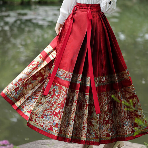 闻莺燕明制改良汉服成人女国风敬酒服刺绣钉珠衬衫妆花织金马面裙套装 9716红金缔结马面裙 2XL