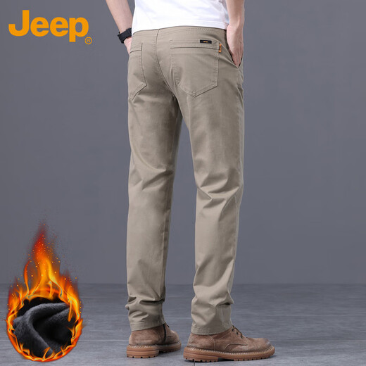 JEEP Jeep casual pants men's autumn and winter business loose pants men's straight versatile men's pants khaki plus velvet 33