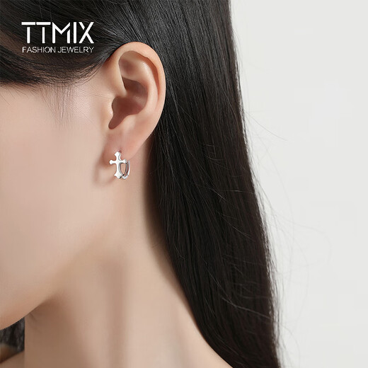 TTMIX cross platinum earrings pt950 fashionable simple platinum earrings for men and women 3.0-3.2g