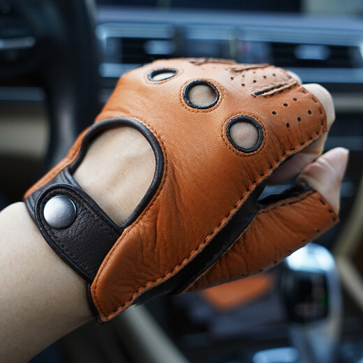Lootis NOOLDERS men's half-finger retro driving deerskin gloves retro motorcycle riding driving gloves half thin camel L size