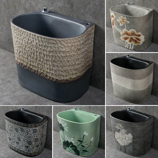 CLCEY balcony outdoor mop pool integrated raised mop pool home bathroom courtyard rectangular ceramic sink basin C style mop pool (send water)