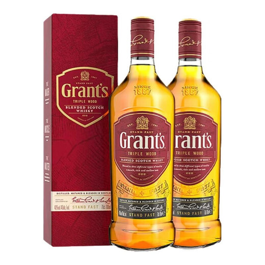 格兰（Grant's）三桶陈酿 英国 原装进口 洋酒 苏格兰 调配型威士忌 格兰三桶1L*2瓶（有码有盒）