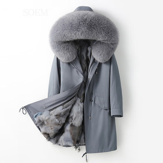 
SOEM high-end fur Haining 2025 winter parka coat for women fox fur collar parka fur women detachable medium-length black shell natural color fox fur inner liner L