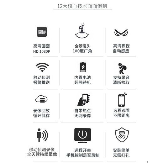 HiLEME小型无线摄像头手机远程高清夜视360全景监控器家用4g摄像头室内室外免插电网络家庭电池摄像机 【不含内存卡】全景画面+wifi远程+高清夜视