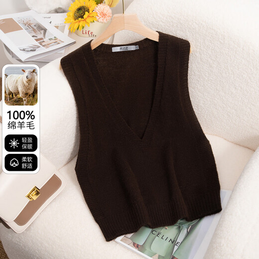 SNOWFLYING 100% sheep wool knitted vest women's new V-neck solid color casual wool sweater versatile layered sweater