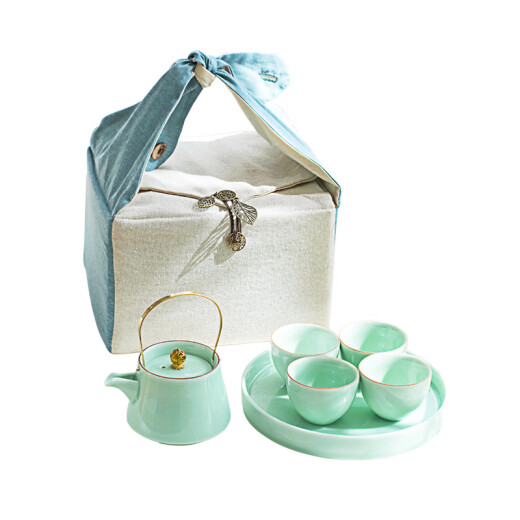 Not only elegant celadon travel tea set set for 4 people household storage outdoor portable bag modern simple office tea set gift style 2-pinqing