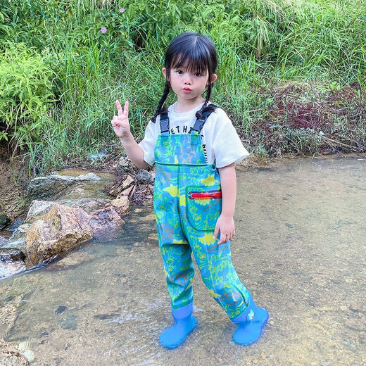 Children's one-piece water play overalls, sand play clothes, rain pants and rain boots for men and women, children's pink overalls, height 90-shoe size 24