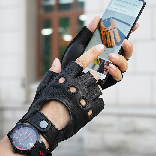Lootis NOOLDERS men's half-finger retro driving deerskin gloves retro motorcycle riding driving gloves half thin black L size