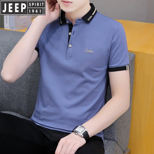 吉普（JEEP）国际品牌2025夏季翻领短袖t恤男青年冰丝翻领半袖polo.衫商务透气 黑色 QY683 3XL 【165-180斤】