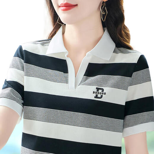Dutron Cotton Revers kurzärmeliges T-Shirt für Frauen im Sommer Neues lose und atmungsaktives halbärmeliges Streifenpolo-Hemd mit mittleren Alterszeiten für Frauen, Gelb 3518 Modell 2xl (Empfohlen 120-130jin [Jin gleich 0,5 kg]))