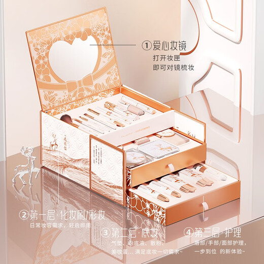 HLOFF New Year's gift Yulu You You makeup gift box cosmetics full set lipstick birthday gift for girlfriends and wives Yulu Zhenqing three-layer lipstick gift box for girls and girlfriends