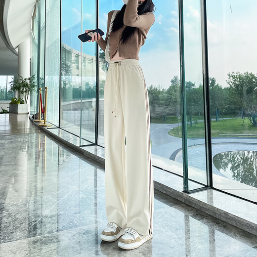 
The new high-waist loose slim casual sports pants corduroy straight-leg pants 3888 black regular (high 166 or less) M