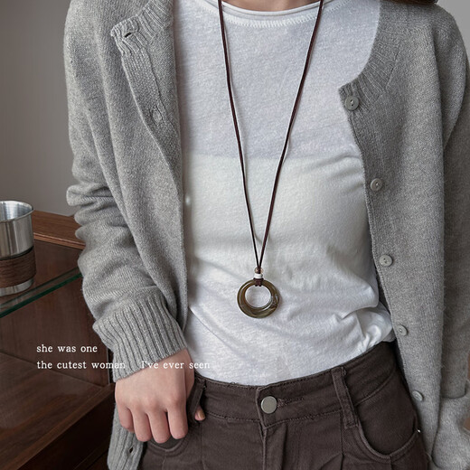 Morning Star New Chinese Style Geometric Ring Pendant Long Necklace Women's Versatile High-end Halter Neck Sweater Chain Clavicle Chain Accessories Algae Green Ring Necklace