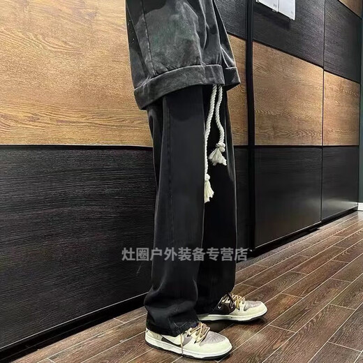 韦戒多巴胺穿搭男冬季裤子咖色欧美高街vibe大抽绳松紧腰牛仔款oversi 棕色lk694-ok【优质版】 S