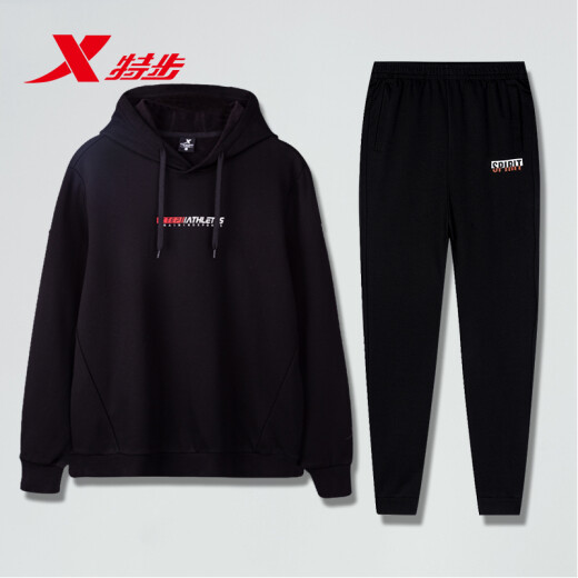 特步运动套装男装夏季休闲运动服夏跑步卫衣卫裤两件套 连帽卫衣9276+黑 185/2XL
