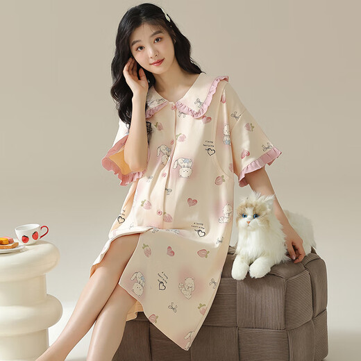 莫代尔睡裙夏季女带胸垫可外穿休闲大码纯棉孕妇哺乳产后月子服睡衣 11981  2XL