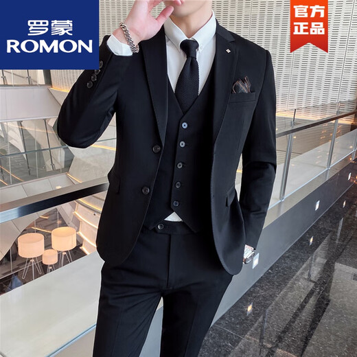 
ROMON suit men's formal wear business slim British style casual suit high-end wedding groom jacket light gray (suit + trousers + vest order XL
