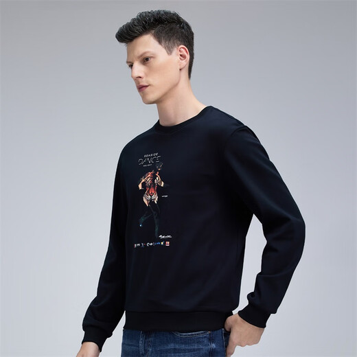 Dances with Wolves Velvet Sweatshirt Men's Autumn and Winter National Fashion Pattern Versatile Thick Sweatshirt Men's Top Black Velvet M