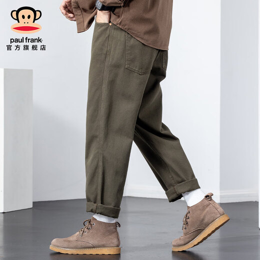 大嘴猴（paul frank）纯棉工装裤男秋季宽松潮牌重磅直筒休闲裤男装百搭美式高街长裤子 1098H军绿色【官方正品】 XL 【建议140-160斤】