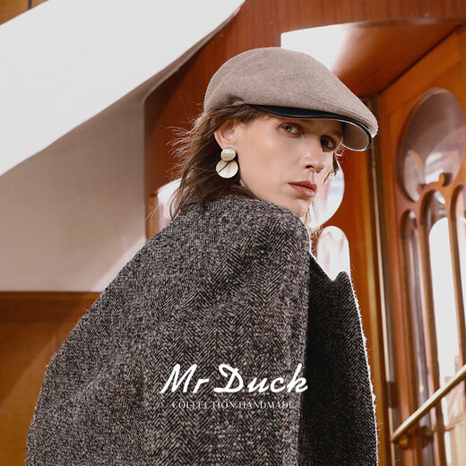 Mr DUCK limited edition British Marling&Evans lambskin cap men's winter high-end forward hat warm taupe (100% merino lambswool)-MW461101 L (58-59cm)