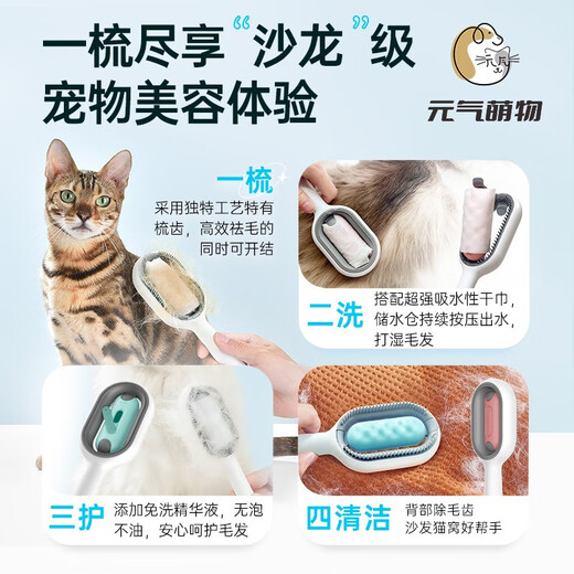 Yuanqi cute thing attraction pet cleaning and hair removal comb water tank cat comb no-wash wipes comb sticky hair comb remove floating hair comb brush with water tank long hair powder (200ml essence + 100 pumps