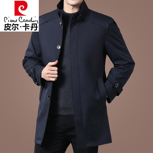Pierre Cardin fashion brand autumn and winter mid-length windbreaker for middle-aged and elderly men thickened detachable wool liner business jacket trendy 1956 long navy blue detachable liner XL 180145-160Jin Jin equals 0.5 kg wear