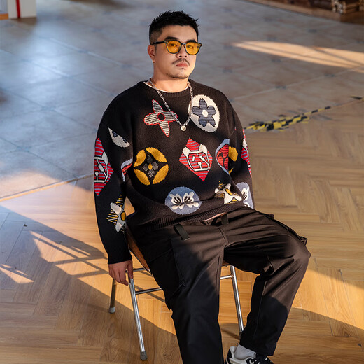 Wayne Xavier WayNexzavier plus Fett und größere trendige große Rundkragen-Mischungskontrastverdickte Pullover Männer 6630 Weißer XL (170jin [Jin entspricht 0,5 kg] -190jin [Jin gleich 0,5 kg]))