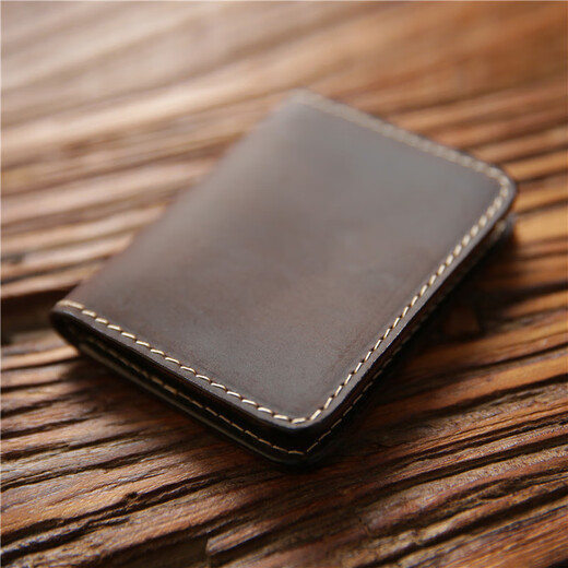 Cattle breeder men's retro Crazy Horse Pickup Box Cowhide Card Pack with Head Layer Cowhide Card Pack with Multifunctional Genuine Leather Clip Short Ultra-Thin Driver's License Dark Brown [Crazy Horse Pickup Box Cowhide]