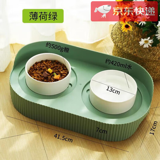 HKML Cat Bowl Ceramic Double Bowl Cat Food Basin Dog Bowl Cat Large Diameter Water Bowl Drink Water Prevention Cat Food Bowl Pet Supplies Avocado Green Leak-proof Food Bowl Rack + Ceramic Double Bowl Ceramic Double Bowl Collection Add to Purchase Priority Delivery