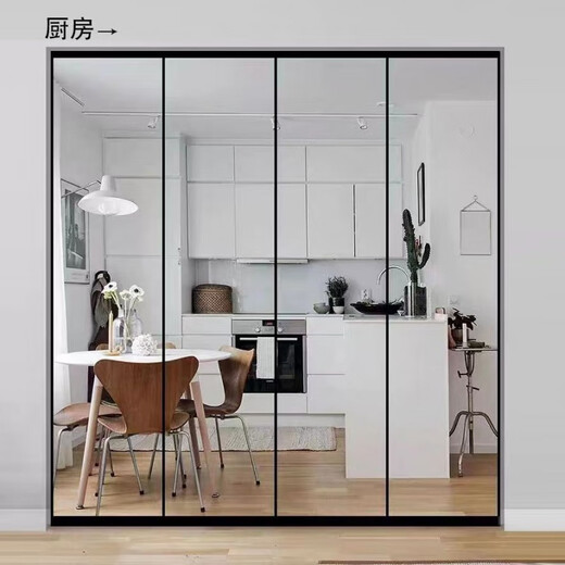 维诺亚定制极窄阳台三联动厨房推拉门客厅隔断厕所推拉门双层钢化玻璃门 透明+透明/磨砂 地轨双轨双扇