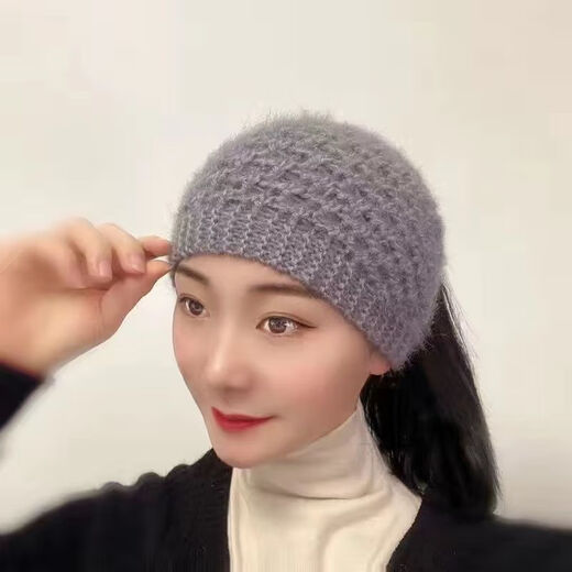 Fog woolen knitted headband hat wide-brimmed headscarf for women, autumn and winter ear protection headband to cover gray hair, warm headband for women, plush style, Khaki A18-303