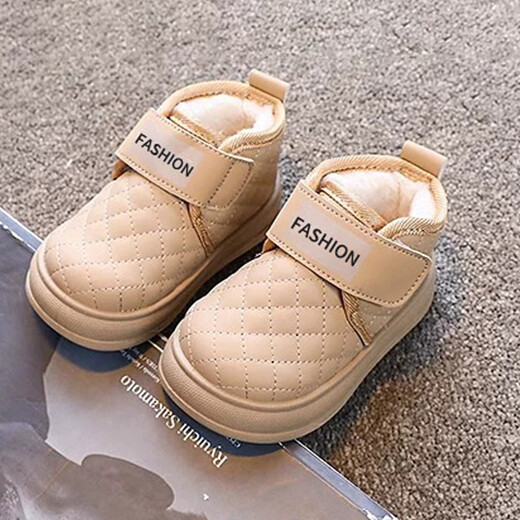 Lurang Song Baby Toddler Shoes Winter Infants and Toddlers Plus Velvet Warm Soft Sole Non-Slip Children's Cotton Shoes 0 to 3 Years Old Baby Shoes Khaki Color 25 Size 16cm Inner Length