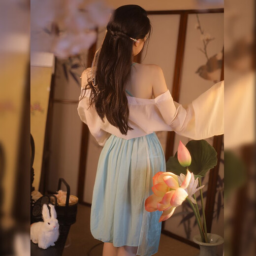 
Women's pajamas sexy suit Role play uniform seductive short skirt Secretary uniform Maid battle robe 6198 lace spliced ​​retro pleated suspender skirt + pants