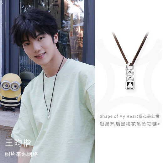 CIRCLE Jewelry Blooming Heart Agate Plum Blossom Square Graphic S925 Silver Pendant Necklace Long Rope Men's Birthday Gift Spades