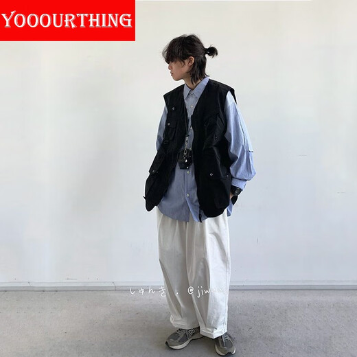YOOOURTHING Japanese Retro Loose Workwear Vest Men's Multi-Pocket Outdoor Functional Men's and Women's Ami Khaki Camping Tactical Vest Brown XL [Recommended 120-140 Jin [Jin equals 0.5 kg]]