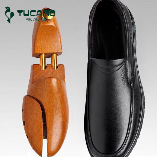 Woodpecker official first layer cowhide casual leather shoes for men genuine leather business middle-aged and elderly dad shoes work shoes soft sole non-slip black 9527 (first layer cowhide) 40 brand flagship off-code special price ten famous shoes