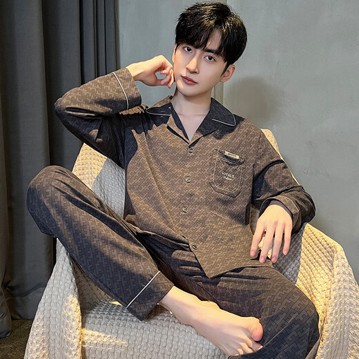 
Modal 2025 new men's pajamas cotton long sleeve spring and autumn thin spring and autumn youth cardigan home clothing set (BBA) men's G693 L (recommended height is about 170, weight is 100~130 Jin [Jin equals 0.5 kg])