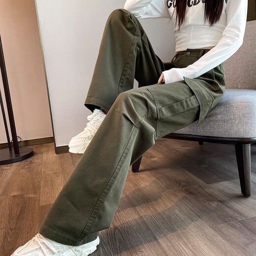 Xujiang Pure Cotton Working Hosen für Frauen Neue Frühling und Herbst hohe Taille gerade zieht schlanke lässige amerikanische Retro-Denim-Weitbeine Dünne Schöne kleine kleine kleine (innerhalb von 159) 2677-9 m (96-105jin [Jin gleich 0,5 kg]))