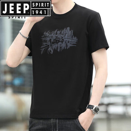 Jeep Spirit kurzärmelig T-Shirt Herren Sommer loser vielseitiger Sport Top New Round Hals Casual T-Shirt Herrenkleidung 3887 Weiß M.
