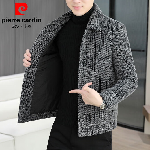 Pierre Cardin Autumn and Winter 2025 New Gold Mink Velvet Jacket Men's Lapel Korean Style Cotton Thickened Short Woolen Coat Jacket Dark Gray 2XL 140-155Jin Jin is equal to about 0.5 kg