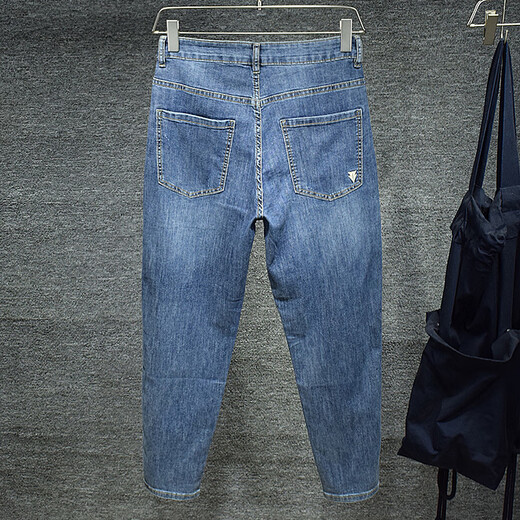 Jiaojing Harem Hosen lose konische Karottenhosen Herren Sommerjeans Dünne High-End-schlanke, lässige kleine Füße, geschnittene Hosen Blau Blau 30 (2,3 Fuß)