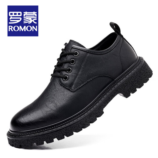 ROMON leather shoes men's new business casual shoes men's formal British round-toe men's shoes soft sole retro low-cut work shoes black size 41