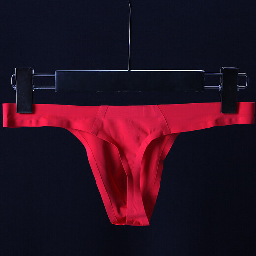 Sexy underwear men's ultra-thin transparent ice silk one-piece thong with thin straps translucent seamless trendy sports sexy t-pants red L