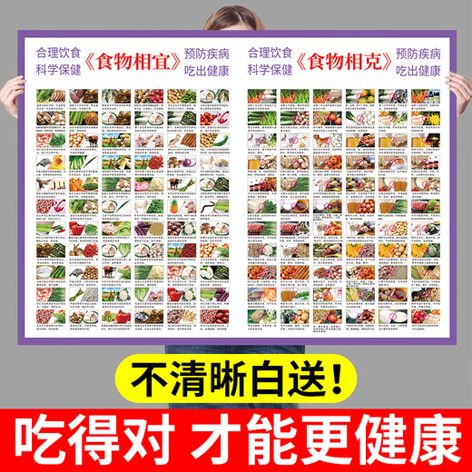 福拉瑞食物相宜相克挂图日常食物相克表糖尿病高血压饮食食谱挂图大全 QT3883-食物相宜相克-1 PP 60*9