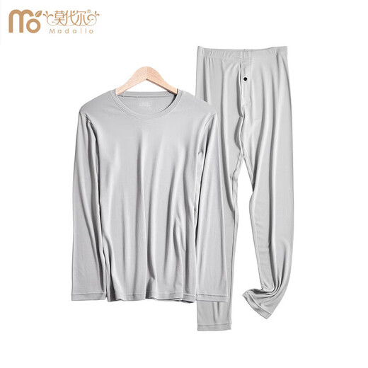 Modal High Quality Double-Sided Modal Autumn Clothes and Autumn Pants Set Men's Thermal Underwear Thin Slim Round Neck Bottoming Shirt Olive Green 2XL (140%7E160Jin Jin equals 0.5 kg)