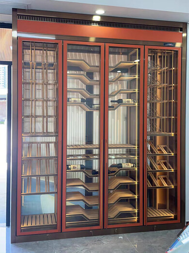 Double small modern stainless steel constant temperature red wine cabinet custom white wine display cabinet cigar cabinet commercial villa wine cellar bronze stainless steel inner shelf