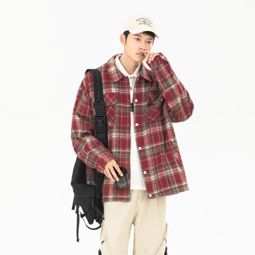 Robin Hood ROBINHOOD Jacket Jacket for Men and Women 2024 Spring New Fashion Versatile Casual Plaid Shirt Couple Top Red XL (Recommended 140-150Jin [Jin equals 0.5kg])