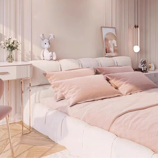 Yongtong bed cream style pink puff bed 2*2.2 meters double bed master bedroom queen bed wedding bed technology velvet bed storage bed puff bed upgraded 15 cm steel wood bed board 1.5*2 meters
