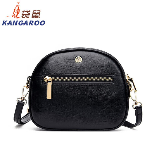 袋鼠（KANGAROO）女包2024新款时尚三层小圆包女斜挎包软皮气质百搭女手提包单肩包 黑色