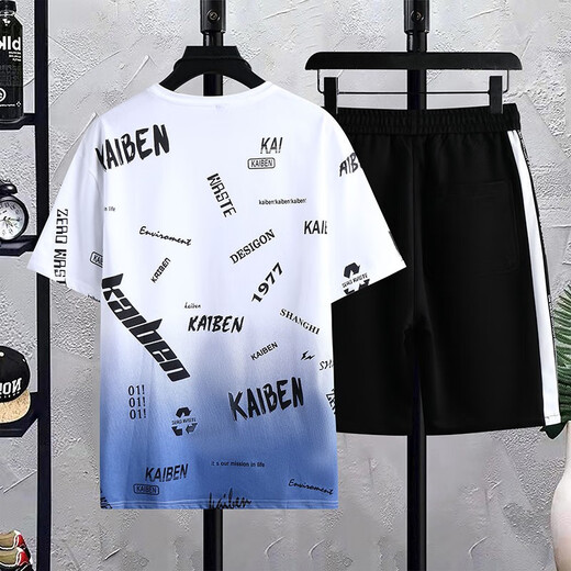 Woodpecker T-shirt à manches courtes garçons et adolescents Summer Summer High School Students Handsome Men's Big Children's Suit T-shirt Summer 683 Bleu (manches courtes + shorts) xl (120-140Jin [Jin est égal à environ 0,5 kg]))